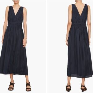 VINCE Pleated Double V-Neck Dress